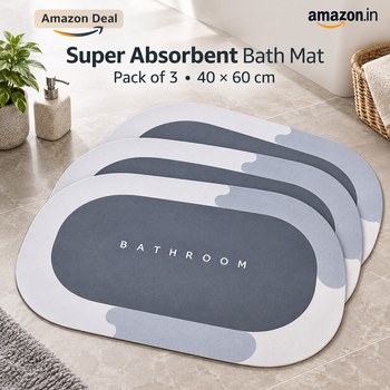 India Desire : Buy eumqestoer Soft Silicone Super Absorbent (40x60) Bath Mat Anti Skid Quick Drying Bathroom & Water Absorbent Carpets Kitchen Entrance Door Mats (Multi Color) Pack of 3 At Rs 222 From Amazon [Regular Price Rs 599]