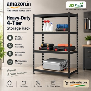 India Desire : Buy JD FRESH 4-Tier Extra Large Metal Shelf Rack 60x36x18 Inch Adjustable Boltless Storage Rack At Rs 3899 From Amazon [Regular Price Rs 12399]