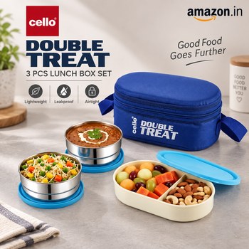 India Desire : Buy CELLO Double Treat Set of 3 Pcs Lunch Box for Office Use with Jacket Blue At Rs 299 From Amazon [Regular Price Rs 549]
