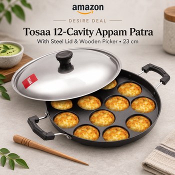 India Desire : Buy Tosaa Aluminium 12 Cavity Appam Patra Paniyarakkal Two Side Handle with Steel Lid & Wooden Picker (23 cm, Black) At Rs 289 From Amazon [Regular Price Rs 550]
