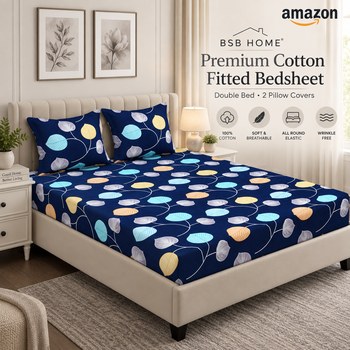 India Desire : Buy BSB HOME Premium Cotton 160 TC Elastic Fitted Double Bedsheet With 2 Pillow Covers At Rs 349 From Amazon [Regular Price Rs 1299]