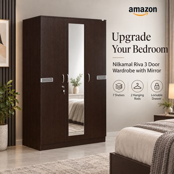 India Desire : Buy Nilkamal Riva 3 Door Wooden Wardrobe with Mirror At Rs 15569 From Amazon [Regular Price Rs 37000]