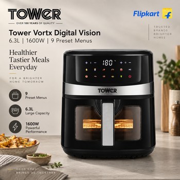 India Desire : Buy Tower Vortx Digital Vision 6.3L 1600W Air Fryer (9 Preset Menus) At Rs 2999 From Flipkart [Regular Price Rs 13499]