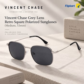 India Desire : Buy Vincent Chase Grey Lens Retro Square Polarized Sunglasses (Medium, 53mm) At Rs 299 From Flipkart [Regular Price Rs 1999]
