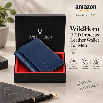 India Desire : Buy WildHorn RFID Protected Leather Wallet For Men, Blue At Rs 299 From Amazon [Regular Price Rs 1499]
