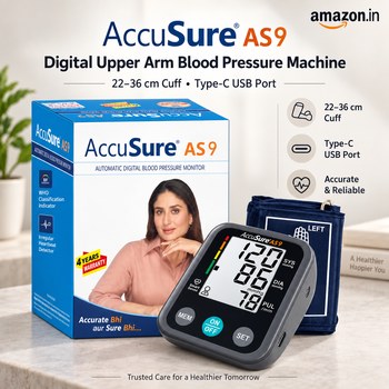 India Desire : Buy AccuSure Digital Upper Arm Blood Pressure Machine (22-36cm Cuff, Type-C USB Port) At Rs 998 From Amazon [Regular Price Rs 1733]