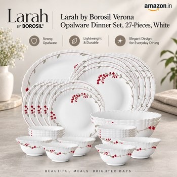 India Desire : Buy Larah by Borosil Verona Opalware Dinner Set, 27-Pieces, White At Rs 1489 From Amazon [Regular Price Rs 4140]