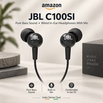 India Desire : Buy JBL C100SI Wired In Ear Headphones With Mic (Black) At Rs 649 From Amazon [Regular Price Rs 1299]