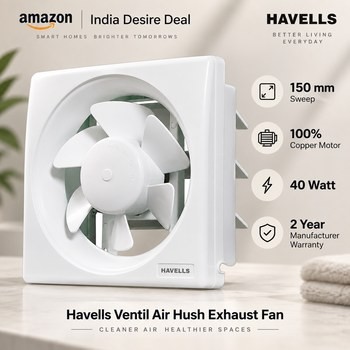 India Desire : Buy Havells Ventil Air Hush Exhaust Fan 150mm Sweep 40 Watt (White) At Rs 1311 From Amazon [Regular Price Rs 1875]