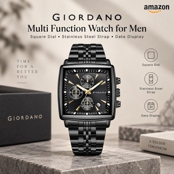India Desire : Buy Giordano Multi Function Watch for Men with Square Dial, Stainless Steel Strap and Date Display From Amazon [Regular Price Rs 11950]