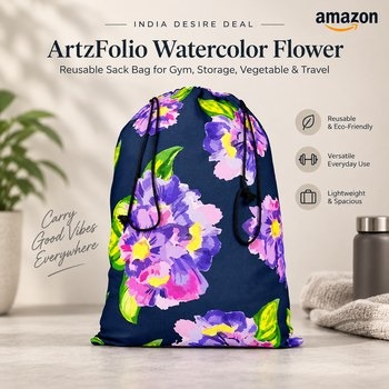 India Desire : Buy ArtzFolio Watercolor Flower Reusable Sack Bag For Gym, Storage, Vegetable & Travel From Amazon [Regular Price Rs 769]