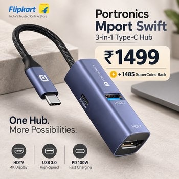 India Desire : Buy Portronics Mport Swift 3-in-1 Type-C Hub with 4K HDMI At Rs 799 From Flipkart + 1485 SuperCoins Back