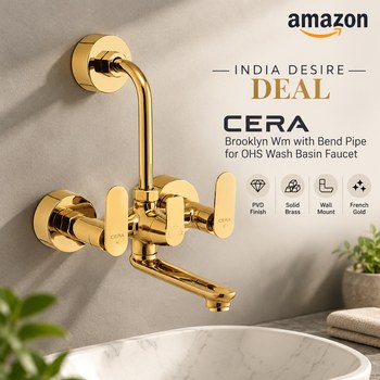 India Desire : Buy CERA Brooklyn Wm with Bend Pipe for OHS Wash Basin Faucet | Sink Tap | Bathroom Accessories | Wall Mount | PVD Finish | Solid Brass | French Gold | F1018401FG At Rs 9925 From A