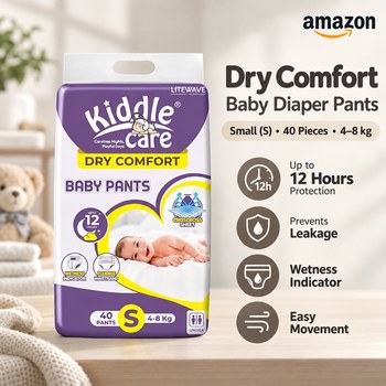 India Desire : Buy Dry Comfort Baby Diaper Pants | Small (S) | Pack of 1 | 40 Pieces | 4-8 Kg | Up to 12 Hours Protection, Prevents Leakage, Wetness Indicator Easy Movement At Rs 320 From Amazon [Regular Price Rs 379]