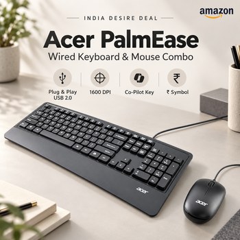 India Desire : Buy Acer PalmEase Wired Keyboard & Mouse Combo with Palm Rest At Rs 488 From Amazon [Regular Price Rs 1299]