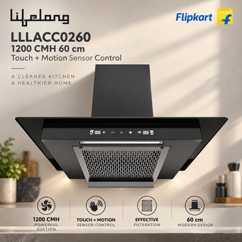 India Desire : Buy Lifelong LLLACC0260 1200 CMH 60 cm Touch+ Motion Sensor Control 60 cm Auto Clean Chimney At Rs 4019 From Flipkart [Regular Price Rs 24990]
