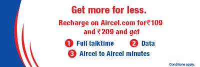 India Desire : Aircel Recharge Offer: Get Rs 100 Extra On All Recharge Above 109 Or Above