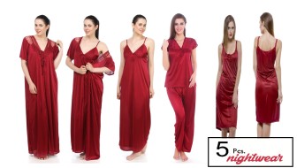 India Desire : Pack Of 5 Trendy Satin Lycra Womens Night Wear At Rs. 439