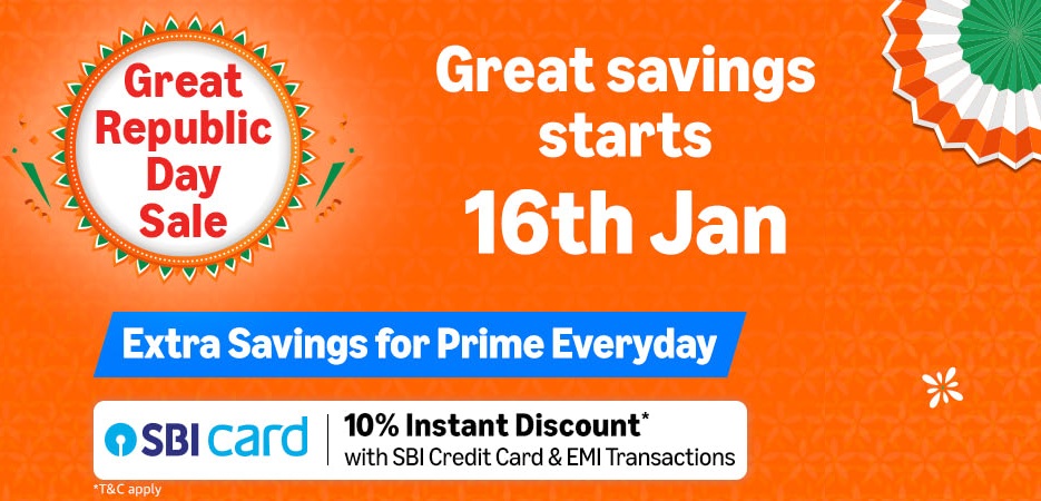 India Desire : Amazon Great Republic Day Sale: Upto 80% Off Deals On Mobiles, Electronics & Fashion + Extra 10% Off On SBI Credit Cards [Starting 16th Jan 2026]