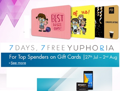India Desire : Amazon 7 Days, 7 Free Yuphoria Offer For Top Spenders on Gift Cards