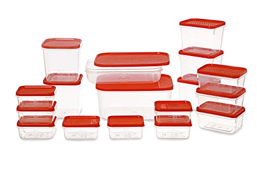 Buy All Time Polka Plastic Container Set, 6.5 Litre, Set of 17, Red at ...