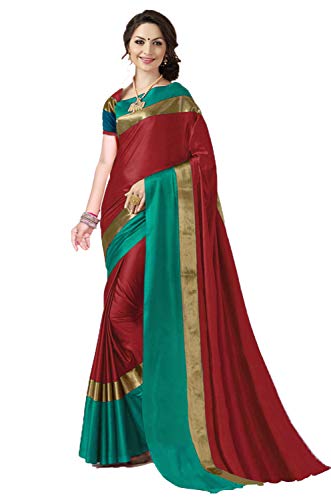 India Desire : Buy Art Decor Sarees Women's Red Apple Silk Saree With Blouse Piece at Rs. 199 from Amazon