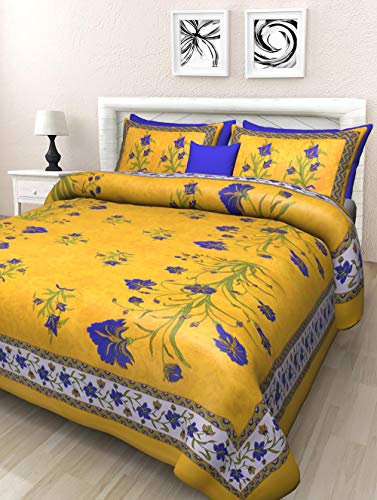 India Desire : Buy BedZone Jaipuri Print 1 Double Bed Sheet with 2 Pillow Covers (100% Cotton) Yellow at Rs. 199 from Amazon