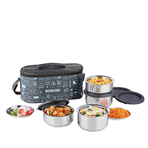 India Desire : Buy Borosil Carry Fresh Stainless Steel Insulated Lunch Box Set of 4, (2pcs 280 ml + 2pcs 180 ml), Blue/Grey at Rs. 906 from Amazon