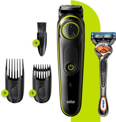 India Desire : Buy Braun Beard trimmer BT3241 with precision dial, 2 combs and Gillette Fusion5 ProGlide Razor  Runtime: 80 min Trimmer for Men(Black) at Rs. 1499 from Flipkart