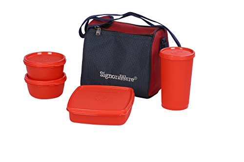 India Desire : Buy Signoraware Best Plastic Lunch Box Set with Bag, 200ml, 4-Pieces, Red at Rs. 258 from Amazon