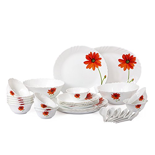 India Desire : Buy Cello Aster Flower Opalware Dinner Set, 33 Pieces, White at Rs. 1180 from Amazon