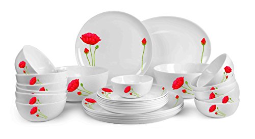 India Desire : Buy Cello Monarch Red Poppy Opalware Dinner Set, 27-Pieces, White at Rs. 1928 from Amazon