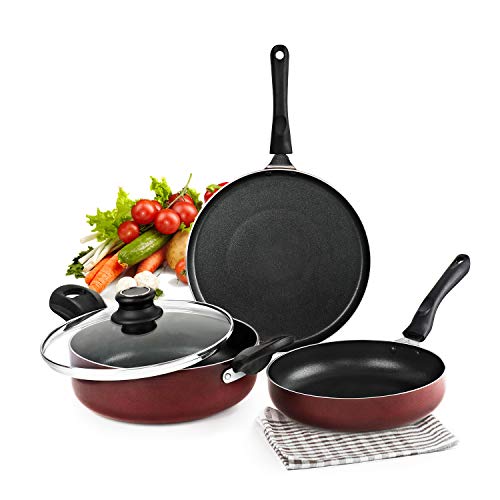 India Desire : Buy Cello Prima Induction Base Non-Stick Aluminium Cookware Set, 3-Pieces, Cherry at Rs. 1099 from Amazon