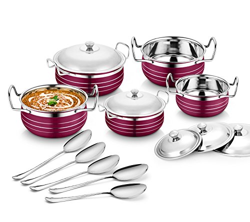 India Desire : Buy Classic Essentials Stainless Steel Handi Set, 10-Pieces, Purple at Rs. 747 from Amazon [MRP Rs 1299]