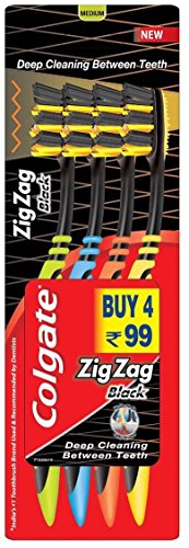 India Desire : Buy Colgate Zig Zag Black Medium Toothbrush Saver Pack - 4 Brushes at Rs 74 from Amazon [MRP Rs 99]