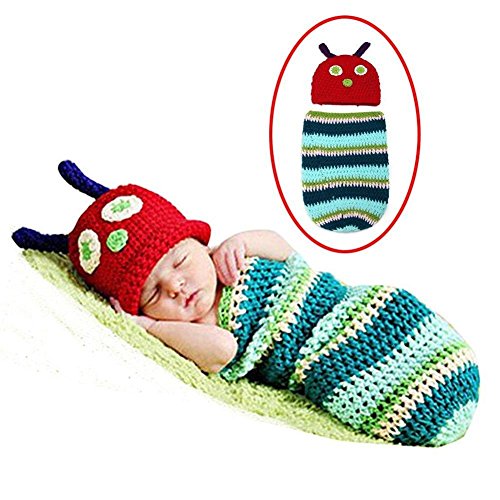 India Desire : Buy Decut Set Of 2 Baby Blue Green Caterpillar Wrap/Sleeping Bag With Cap Crochet Clothing at Rs. 69 from Amazon