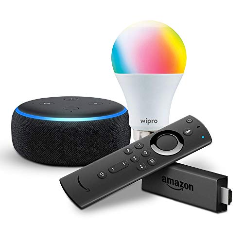 India Desire : Buy Echo Dot (Black) bundle with Fire TV Stick and Wipro 9W smart bulb at Rs. 4849 from Amazon [Regular Price Rs 9347]