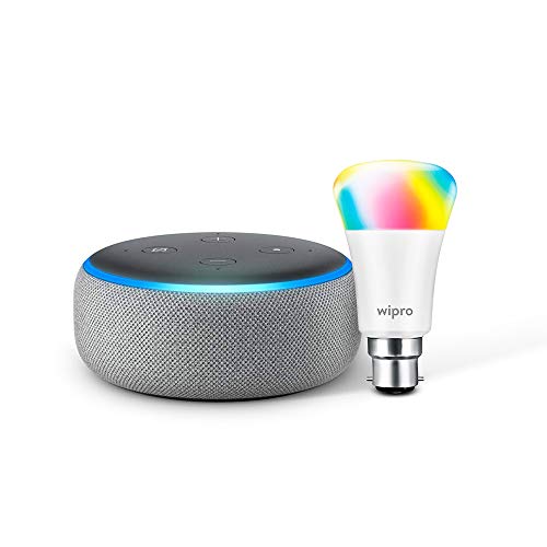 India Desire : Buy Echo Dot (Grey) Bundle with Wipro 7W smart color bulb at Rs. 2698 from Amazon