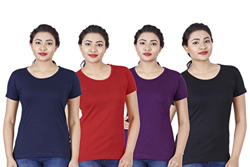 India Desire : Buy Fleximaa Women's Cotton Round Neck Plain T-Shirt (Pack of 4) At Rs. 208 from Amazon [Selected Size]