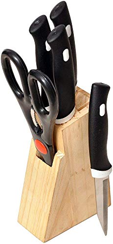 India Desire : Buy Floraware Wood Kitchen Knife Set with Wooden Block and Scissors, 5-Pieces, Black at Rs. 149 from Amazon