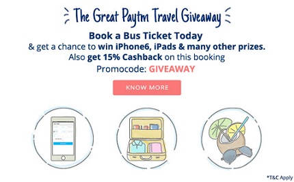 India Desire : Get 15% Cashback On Bus Ticket Bookings Of Rs. 200 Or More & Also a Chance To Win An iPhone 6 & Many More Prizes Use Promo GIVEAWAY