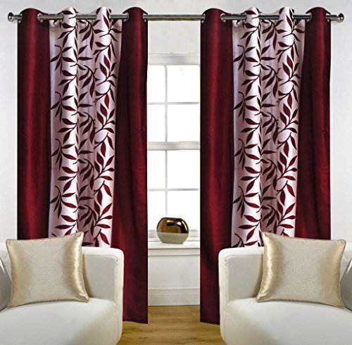 India Desire : Buy Home Candy Leaves 4 Piece Floral Polyester Door Curtain Set - 7ft, Maroon at Rs. 499 from Amazon [Selling Price Rs 759]