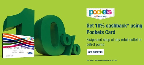 India Desire : Pockets Visa Card Shopping Offer : Get 10% Cashback At Any Retail Outlet/Petrol Pump Via Pockets Card