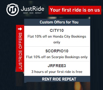 India Desire : JustRide Free Offer : Get Your First Ride Free For 3 Hours From JustRide Only - JRFREE3