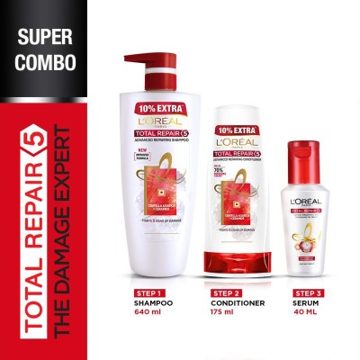 India Desire : Buy L'Oreal Paris Total Repair 5 Combo - Shampoo, Conditioner and Serum(3 Items in the set) at Rs. 519 from Flipkart