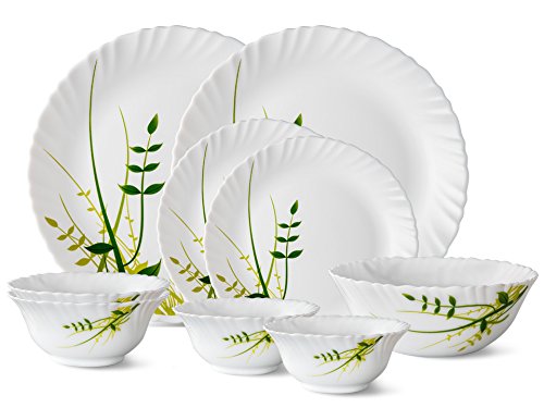 India Desire : Buy Larah by Borosil Green Herbs Glass Dinnerware Set, 9-Pieces, White at Rs. 799 from Amazon