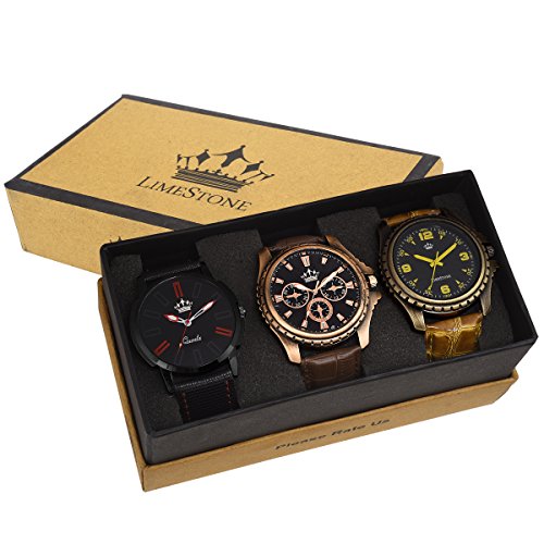 India Desire : Buy Limestone Analogue Multicolor Dial Men's Watch(Pack Of 3) at Rs. 399 from Amazon [Regular Price Rs 699]