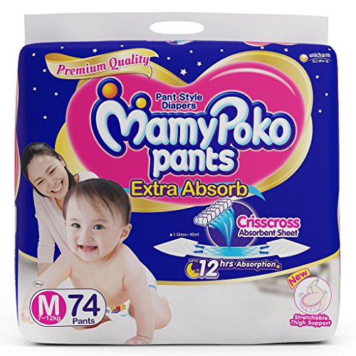 India Desire : Buy MamyPoko Pants Extra Absorb Diaper, Medium, Pack of 74 at Rs. 679 from Amazon [Selling Price Rs 930]
