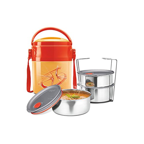 India Desire : Buy Milton Odyssey Deluxe 3 Plastic Leak Lock Tiffin Box Set, 4-Pieces, Orange at Rs. 504 from Amazon