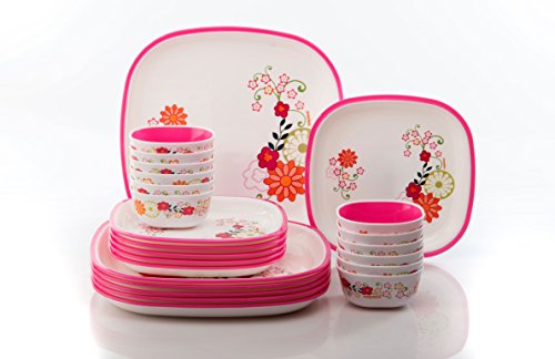 India Desire : Buy Nayasa Superplast Square DLX Printed Plastic Dinner Set, 24-Pieces, Pink at Rs. 1177 from Amazon